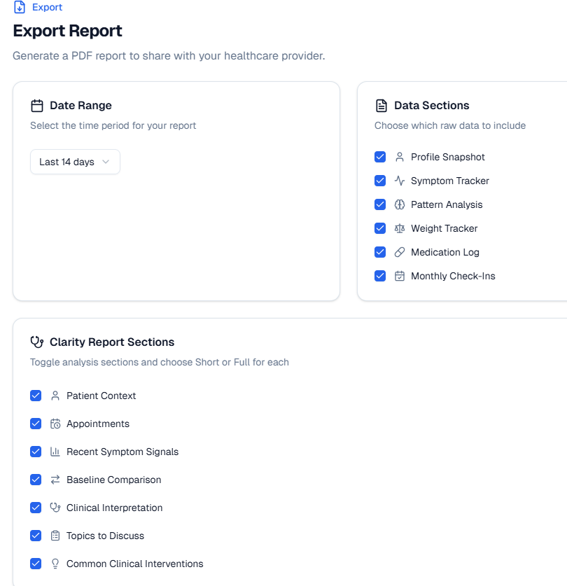 PDF summary export view in The Gut Lab app